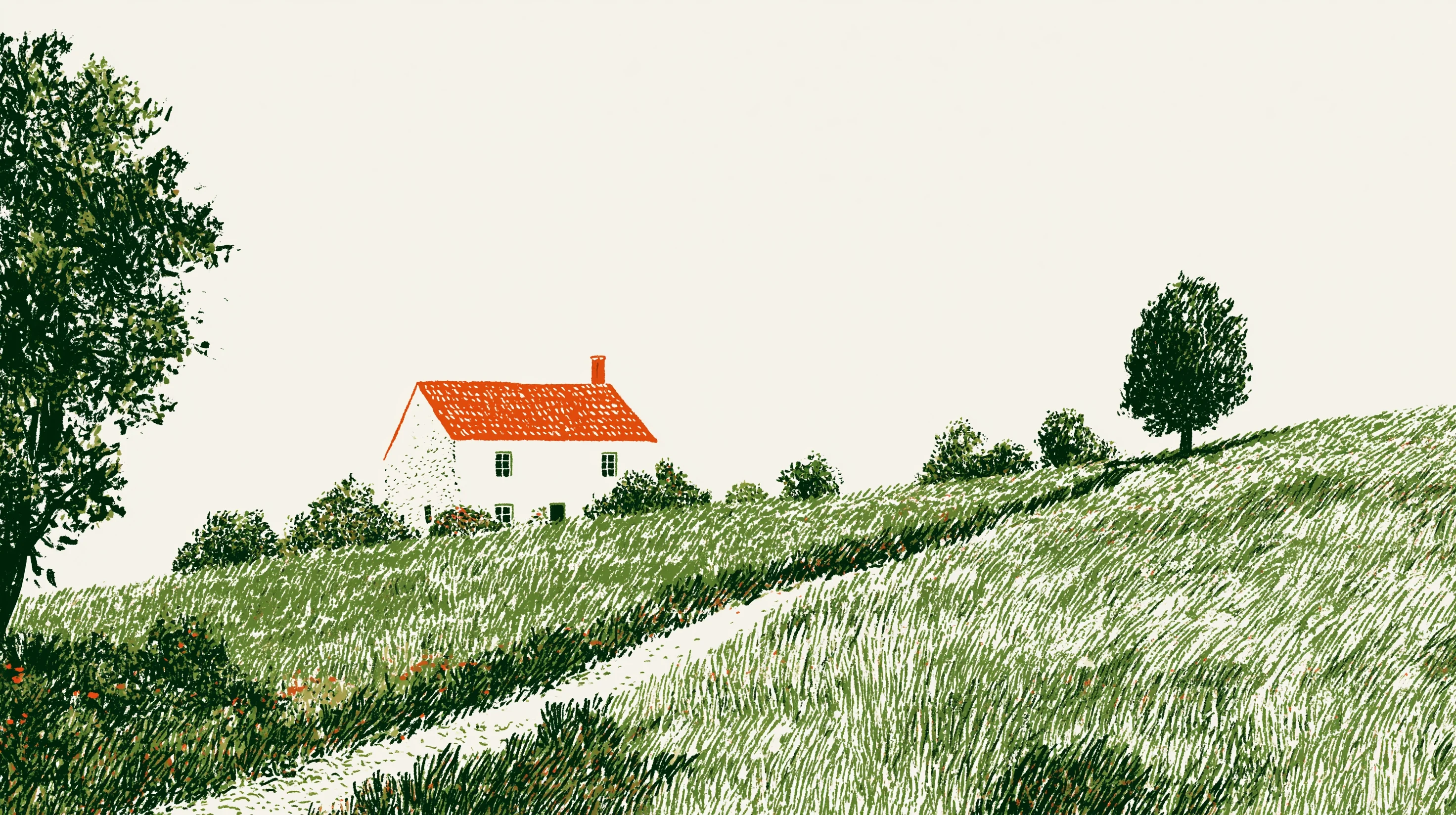 Illustration d'une maison sur une colline verdoyante